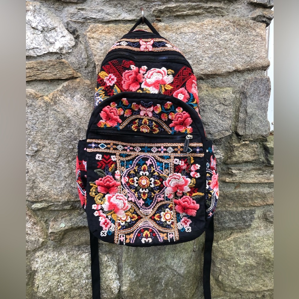 Johnny Was Embroidered Peonies Backpack